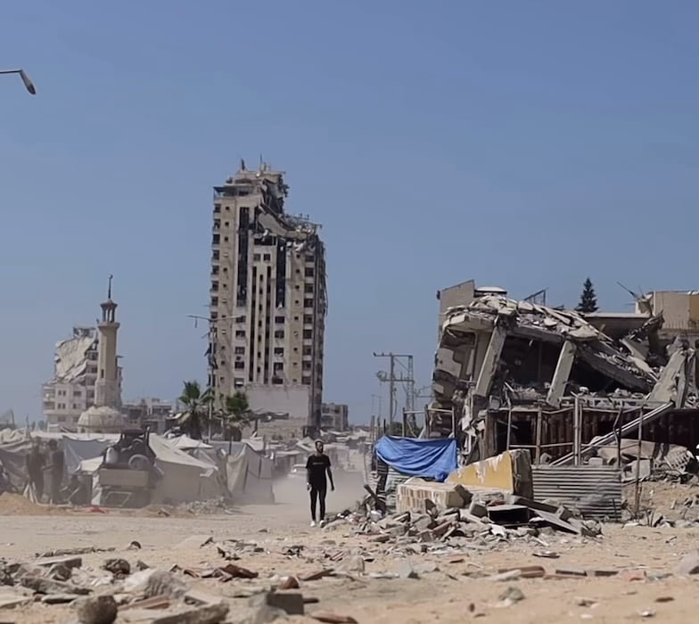 Footage of multiple IDF airstrikes on a large commercial building in Gaza City