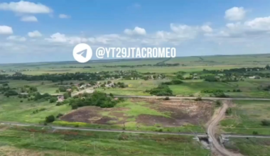 Ukrainian drone footage of a Russian AB-500 glide bomb exploding in the wasteland right in front of the UAV on a mission to check the surrounding area.
