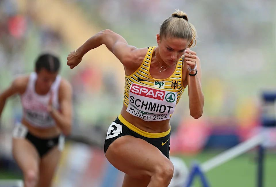 MUNICH, GERMANY - AUGUST 16: Alica Schmidt of Germany competes during the Women's 400m Semifinal 3 on day 6 of the European Championships Munich 2022 at Olympiapark on August 16, 2022 in Munich, Germany. (Photo by Matthias Hangst/Getty Images)
