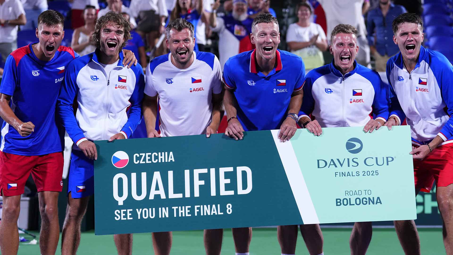 Czechia celebrates its 3-2 tie victory against the United States Saturday in Delray Beach.