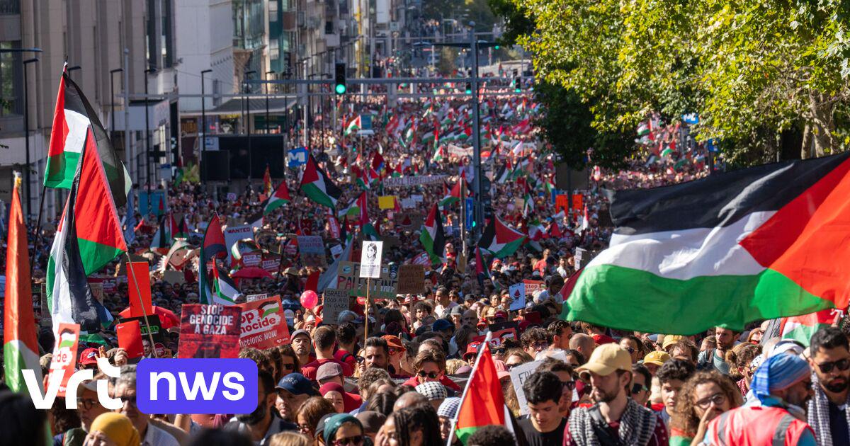 Gazabetoging Brussel - Tweede Gazabetoging lokt opnieuw mensenmassa naar Brussel: 70.000 volgens politie, 110.000 volgens organisatoren | VRT NWS: nieuws