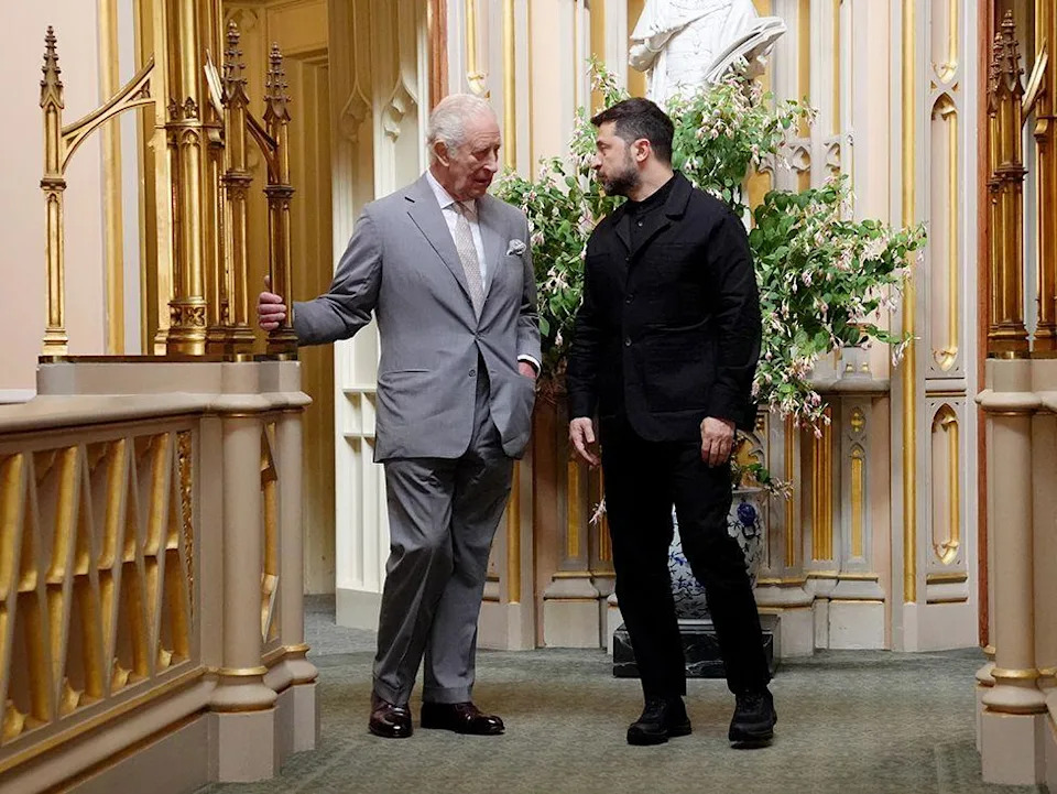 King Charles III holds an audience with Ukrainian President Volodymyr Zelensky at Windsor Castle, Berkshire on June 23, 2025 in Windsor, England.
