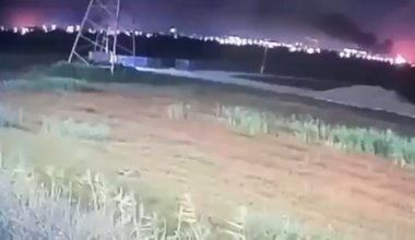 A civilian records the attack of Ukrainian UAVs on the Ilsky Oil Refinery in Russia.