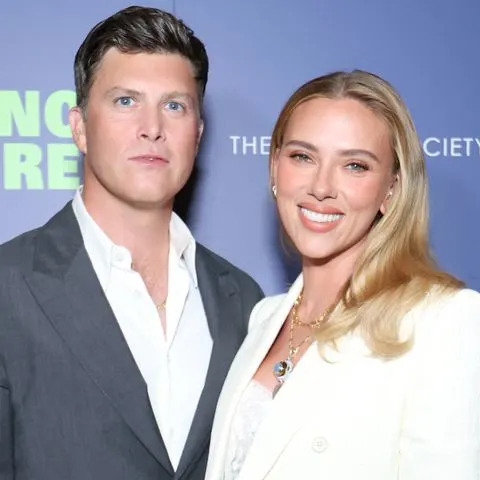 Michael Loccisano/Getty Colin Jost and Scarlett Johansson