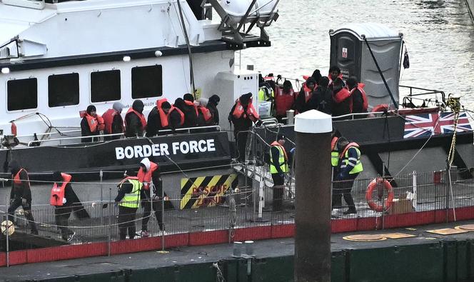 Migrants intercepted at sea as they attempted to cross the Channel from France, at the port of Dover, England, on January 13, 2025.
