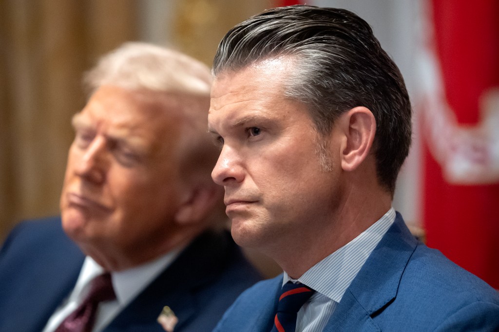 Pete Hegseth and Donald Trump at a cabinet meeting.
