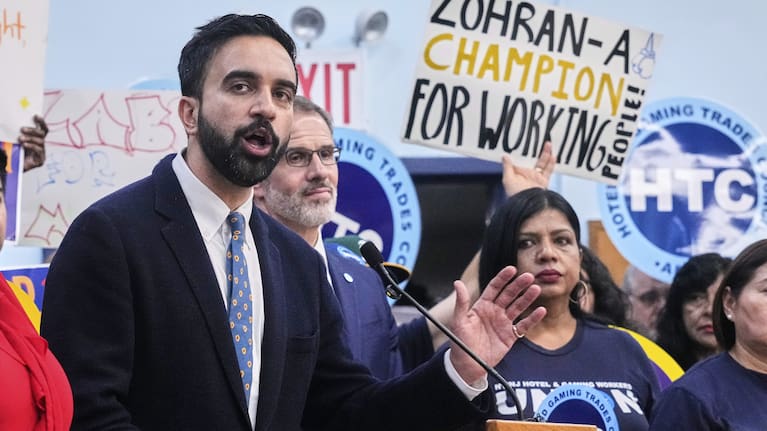 Democrat mayoral candidate Zohran Mamdani speaks during a rally at the Hotel & GamingTrades Council headquarters in New York.