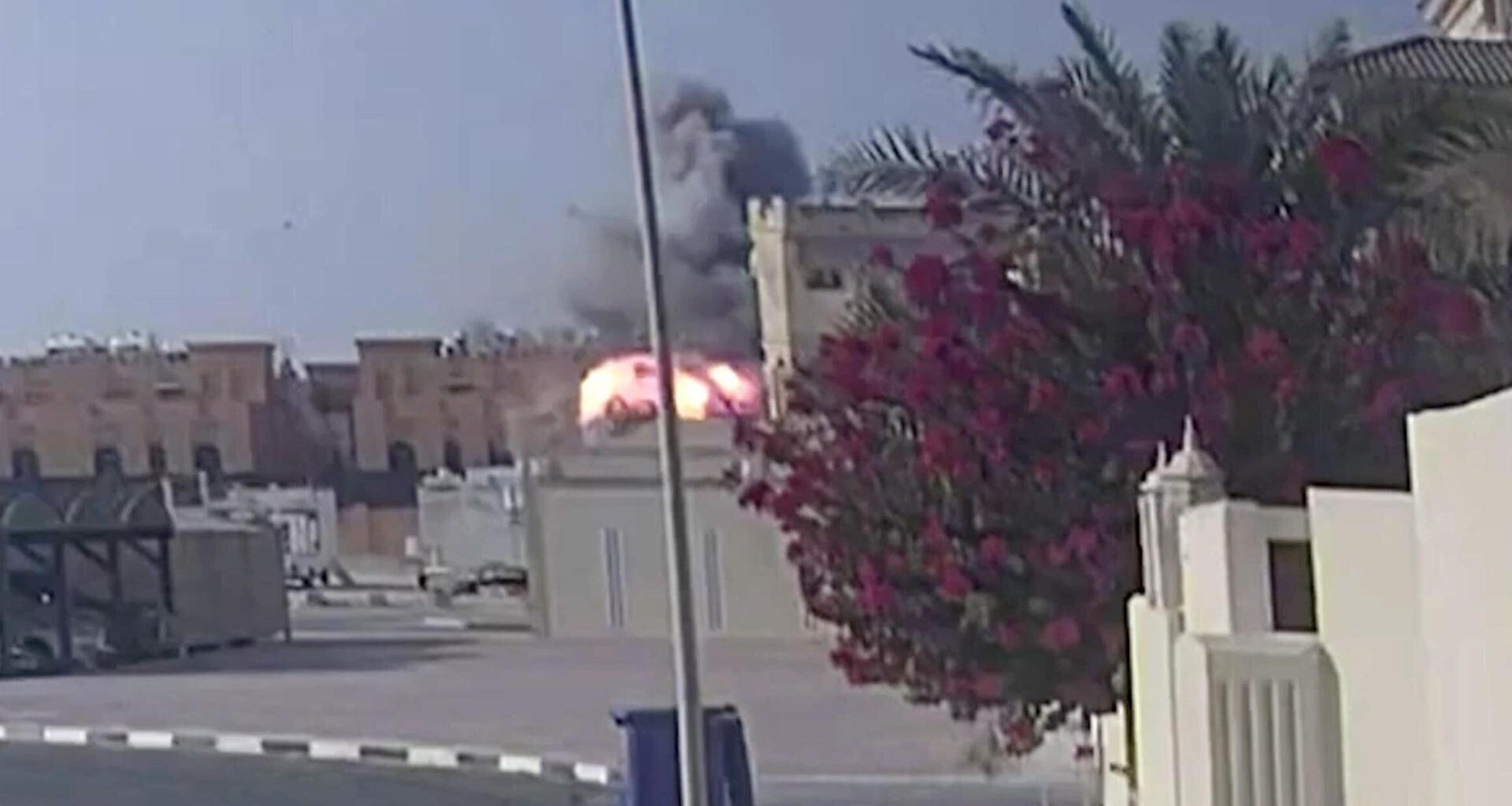 Eine Überwachungskamera zeigt das Feuer nach dem israelischen Anschlag auf Wohngebäude in Katars Hauptstadt Doha.