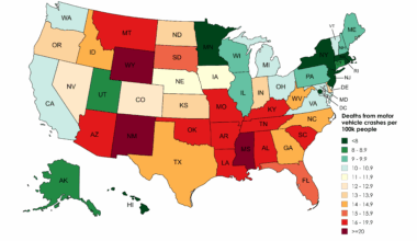 [OC] Deaths from motor vehicle crashes per 100k people by U.S. state in 2023