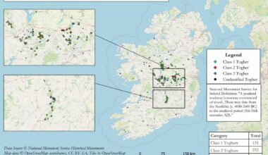 [OC] Distribution of prehistoric roads or toghers across Ireland