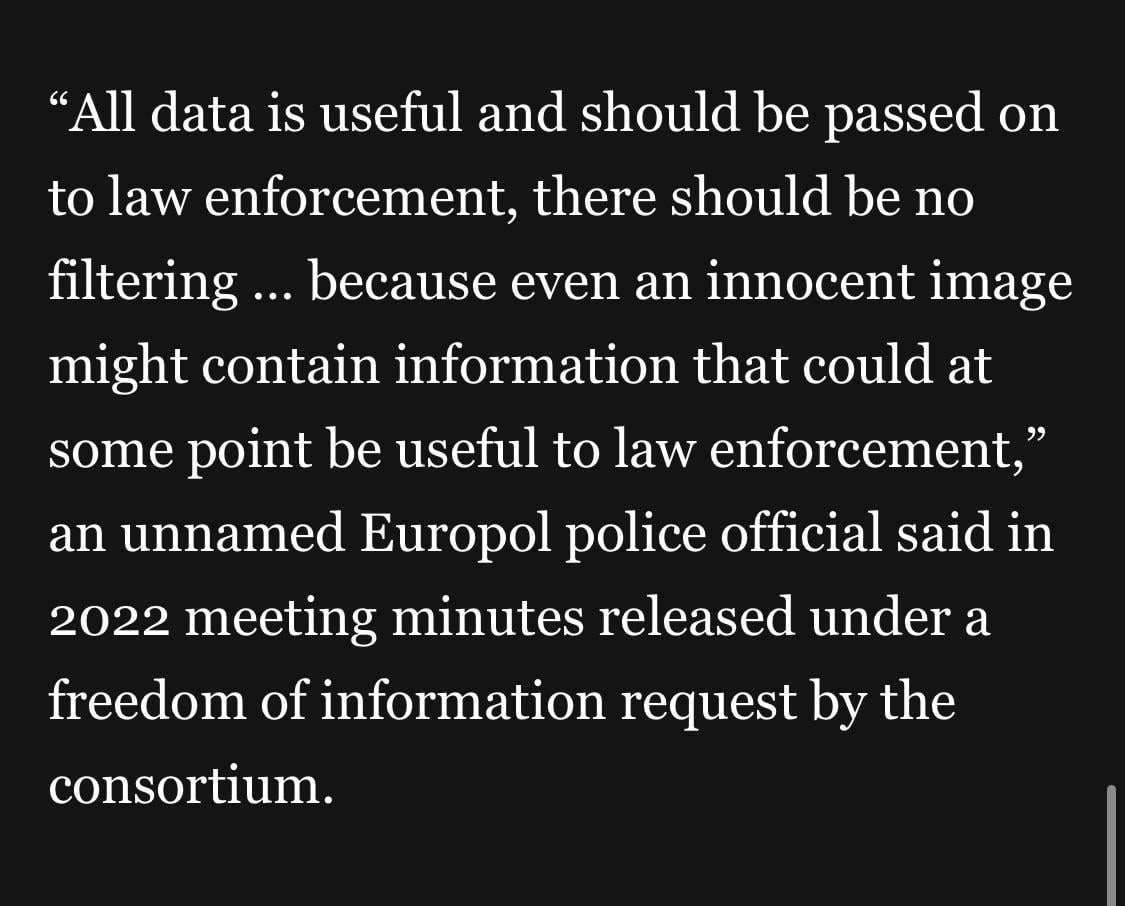 Europol said Chat Control doesn’t go far enough; they want to retain all data of all citizens forever [Washington Post source in comment]