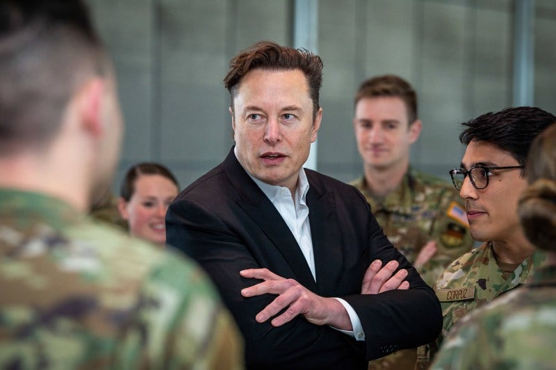 Tesla CEO Elon Musk meets with cadets at the U.S. Air Force Academy in Colorado Springs, Colorado, on April 7, 2022.