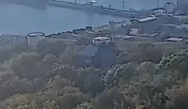 Russian civilians filming the moment a Ukrainian naval drone struck the oil loading pier at the port of Tuapse today.