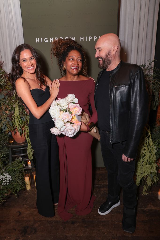 Meghan, Duchess of Sussex, Kadi Lee and Serge Normant attend the Launch of Highbrow Hippie Haircare & Wellness at Gjelina on November 14, 2024 in Venice, California. 