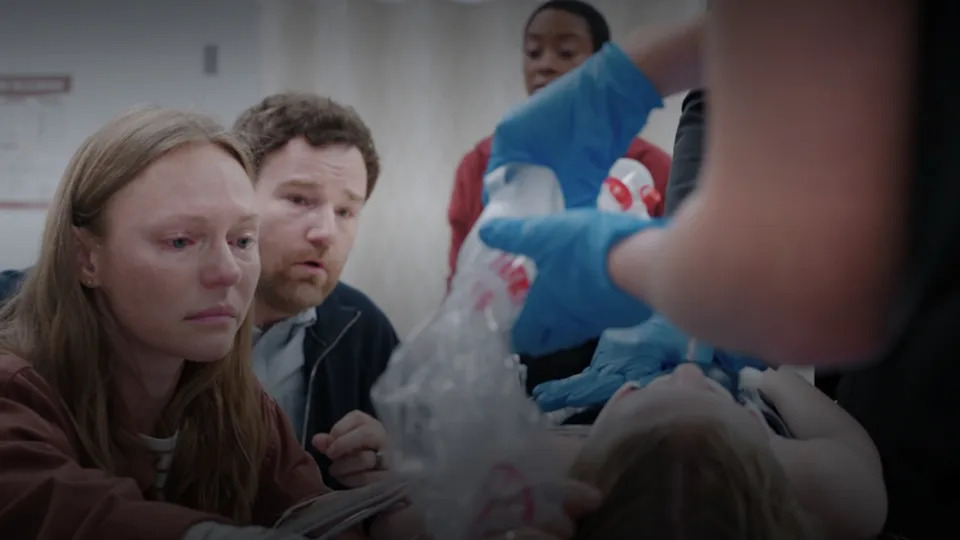 Doctors attempt to revive a young girl on The Pitt