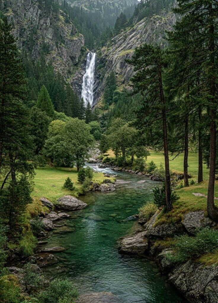 Montaña y río en perfecta calma