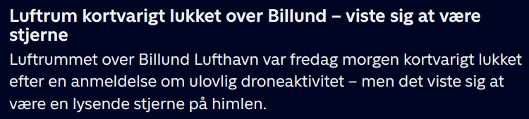Luftrum over Billund lukket fordi der var stjerner på himlen