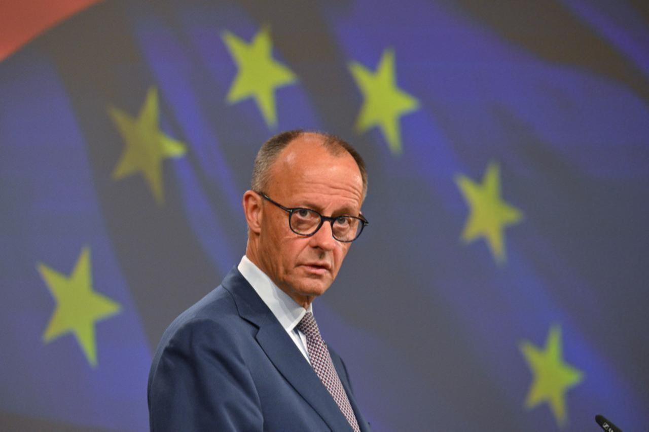 German Chancellor Friedrich Merz gives a joint press conference with the European Commission president at the EU headquarters in Brussels on May 9, 2025. (AFP Photo)