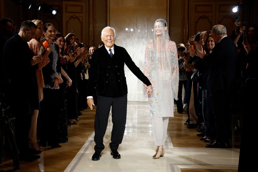 Armani on the runway during the Armani Privé haute couture Spring-Summer 2025 in January, 2025.