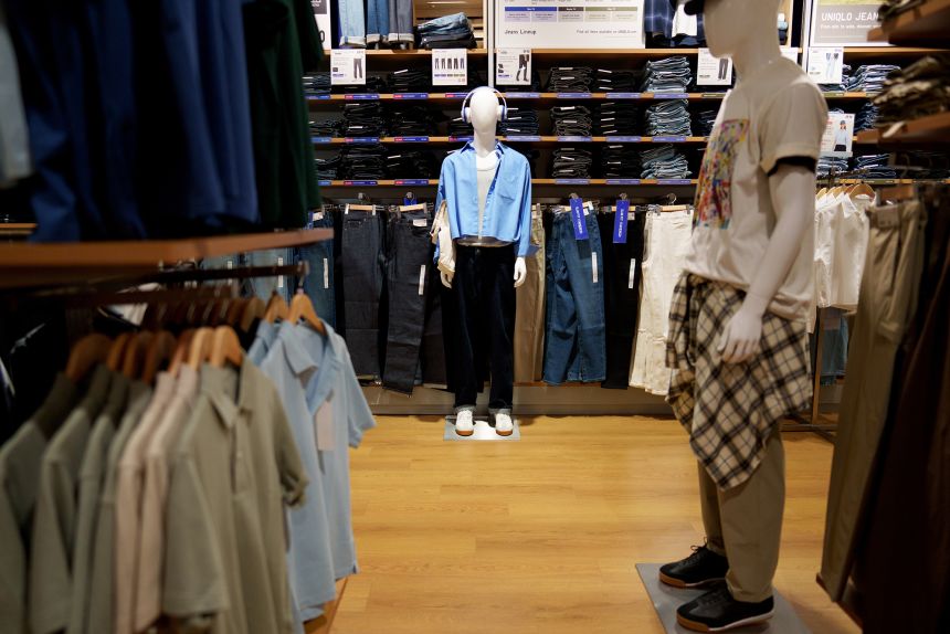 Clothing for sale at a retail store in a mall in Los Angeles, California, on August 28, 2025.
