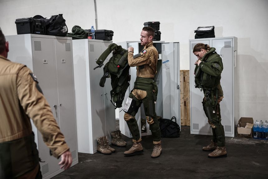 French Air Force pilots prepare for a joint mission with Polish F-16s on September 17.