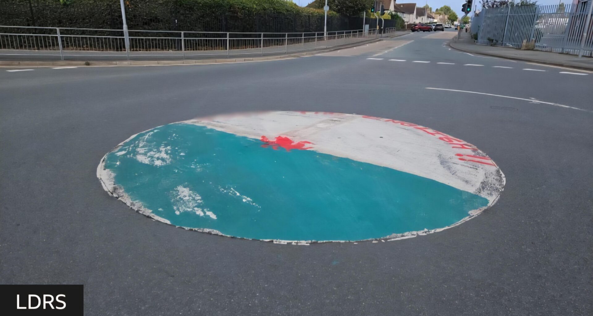 A Welsh flag and "obscene" anti-English graffiti have been painted on a roundabout in a north Wales seaside town.