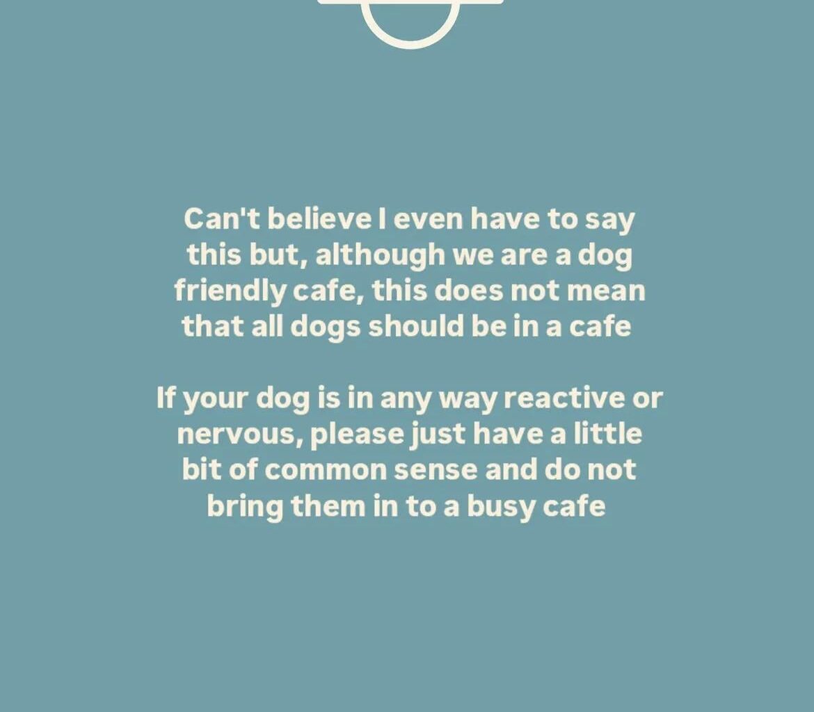 Coming from the same café that regularly posts videos of dogs sitting all over their furniture. Could the tides be changing? So tired of being unable to eat or drink anywhere without owners and their uncontrollable dogs near my food