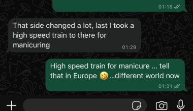High speed train for manicure (arranging a catchup with a hk friend, I lived there 11 years)