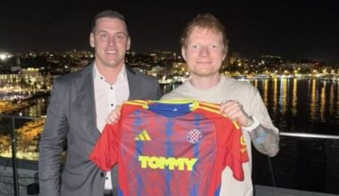 Ed Sheeran takes home Hajduk Split shirt from Croatia