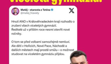 ANO zrušilo víceletá gymnázia v Královéhradeckém kraji. Podle toho co říká Plaga je za chvílí zruší celostátně. Co si o tom myslíte?