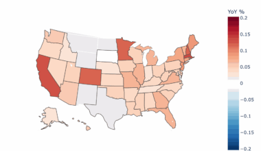 [OC] Monthly YoY Home Price Appreciation Across US States