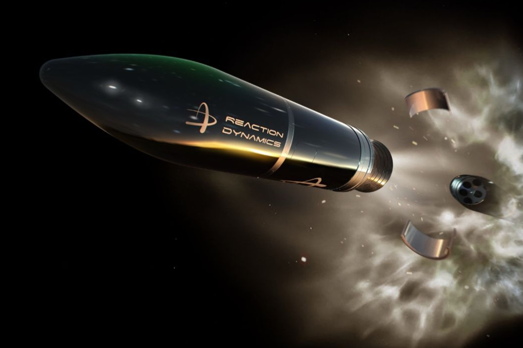 An illustration of a reaction Dynamics rocket in space