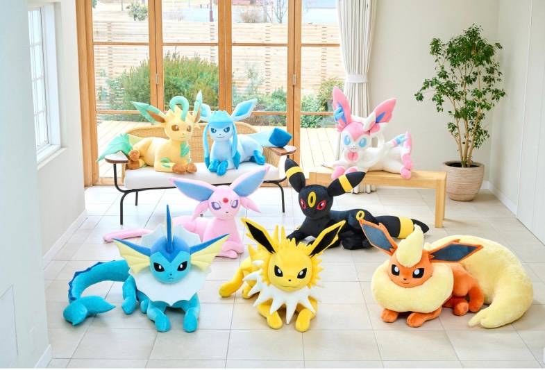 Eevee evolution life-sized Pokemon plushies on MECCHA Japan site