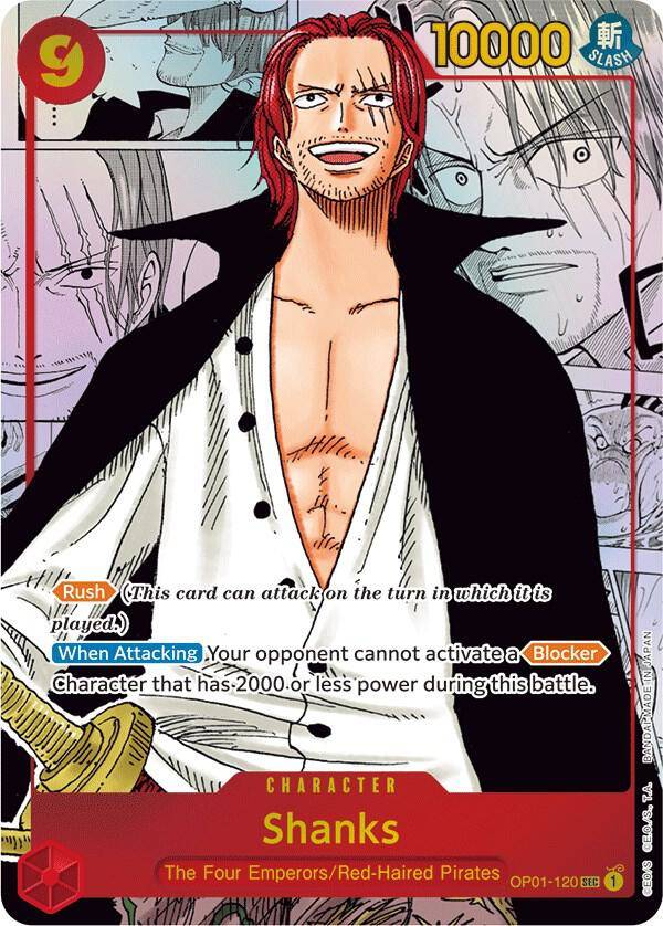 Shanks trading card with alternative manga art in One Piece