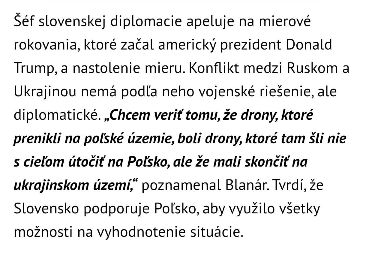 Chcem veriť, že drony mali skončiť len na Ukrajine - Blanár