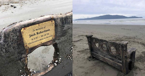 Memorial bench swept away in Tasman floods washes up on Kāpiti Coast