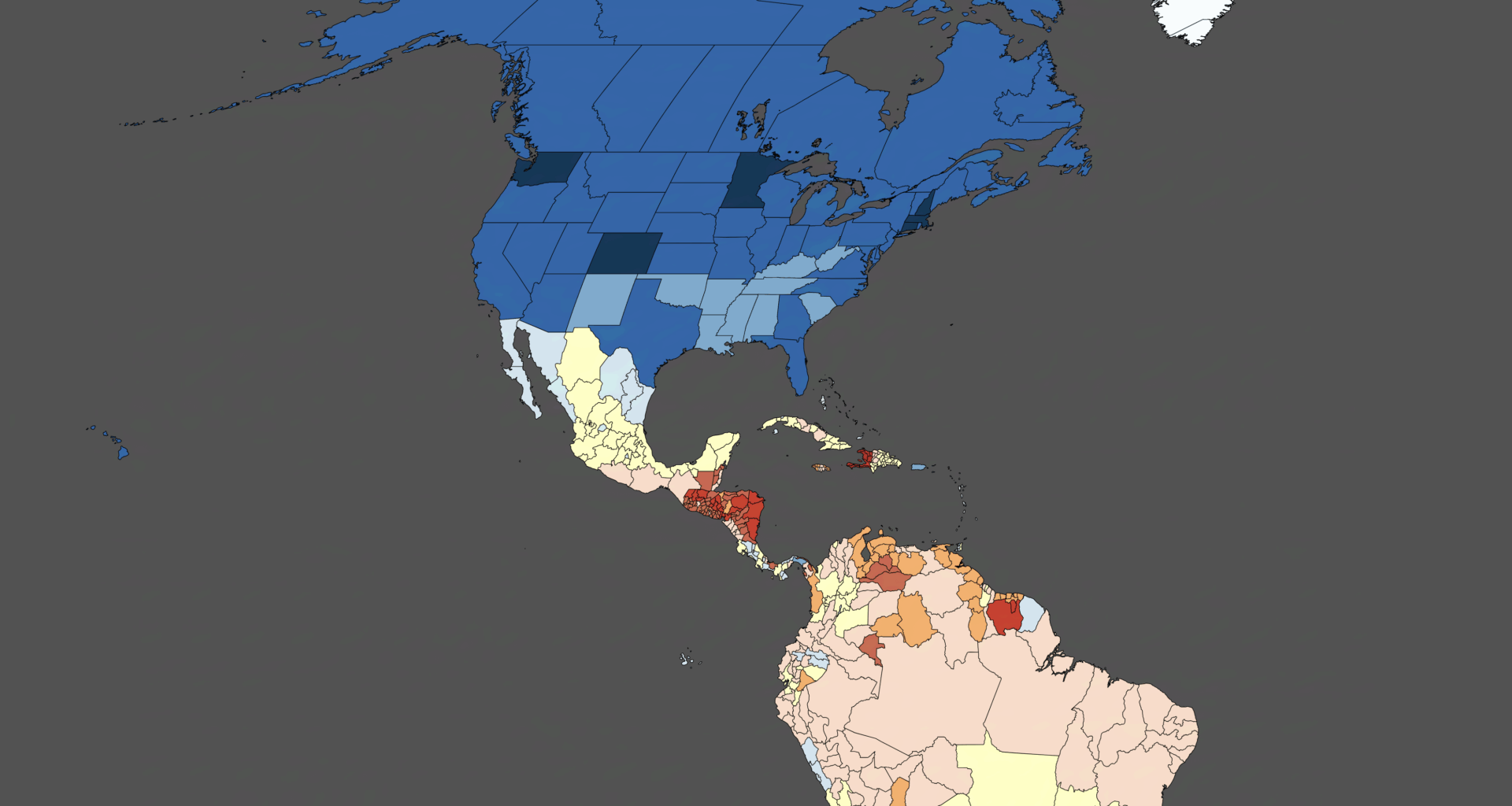 [OC] Regional HDI breakdown of The Americas
