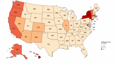 [OC] Number of homeless per 100,000, by state (2024)