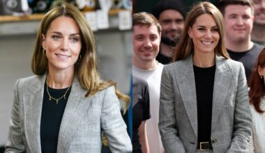 Kate Middleton wears a Bella Freud suit and necklace by Daniella Draper on Sept. 11, 2025 in Sudbury, England.