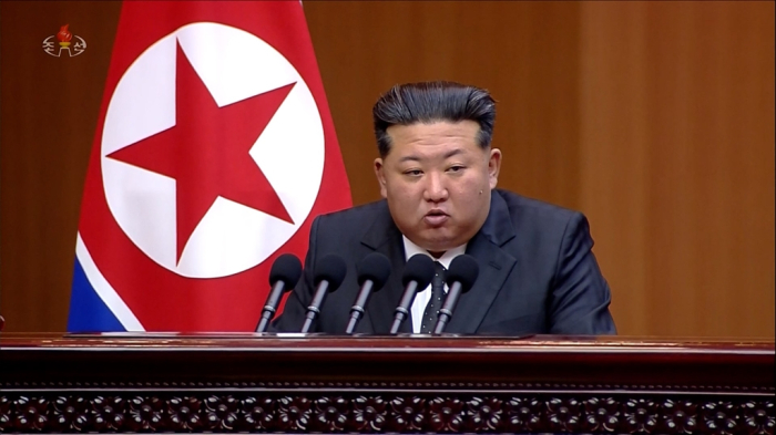 North Korean leader Kim Jong Un speaks to parliament in Pyongyang on Sep. 21, 2025' (Courtesy of Yonhap)