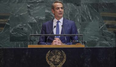 Prime Minister of Greece Kyriakos Mitsotakis speaks during the General Debate of the 80th session of the United Nations General Assembly
