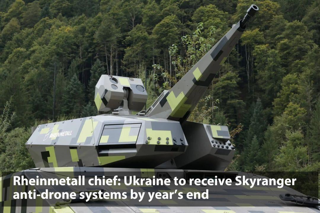 Rheinmetall CEO Armin Papperger announced Ukraine is set to receive Skyranger mobile anti-drone systems this year. Each system protects a 4x4 km area and can be installed on vehicles like Leopards. The deal, worth hundreds of millions of euros, is to be signed on September 10.