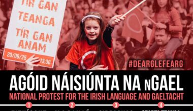 Tá na Gaeil ag bualadh na sráide an Satharn seó chugainn. Bígí linn! (The Gaels are hitting the streets this Saturday. Join us!)