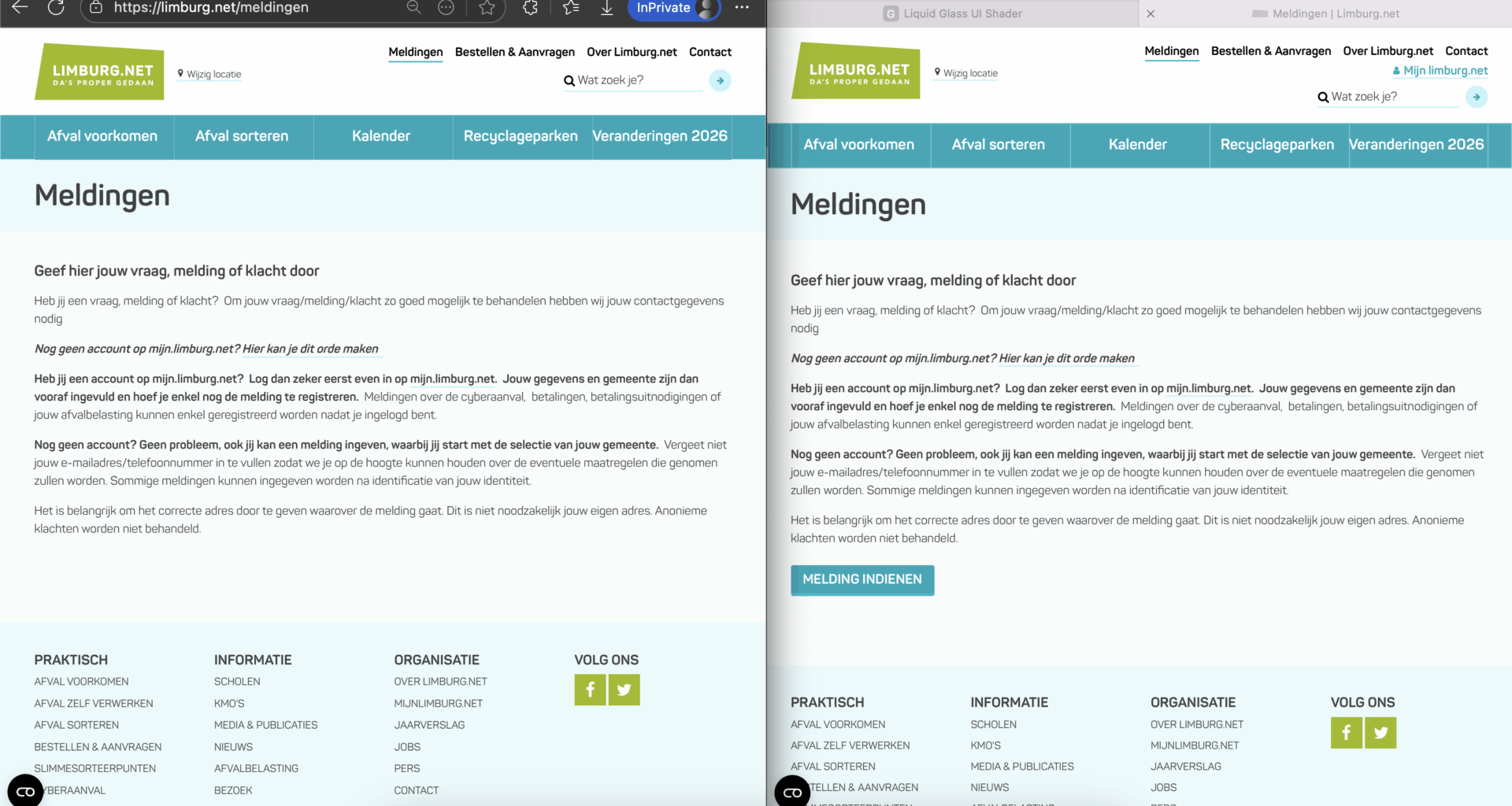 Limburg.net rant: you cannot contact them unless you consented to all cookies (including marketing ones). [Left: required cookies only] [Right: consent to all cookies]