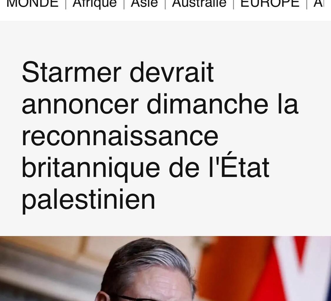 Starmer devrait annoncer dimanche la reconnaissance de l'État palestinien