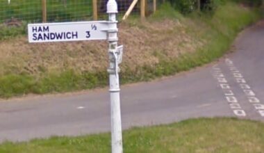 Road sign in Kent. Sadly, Ham is not twinned with Mustard in Pennsylvania, USA.
