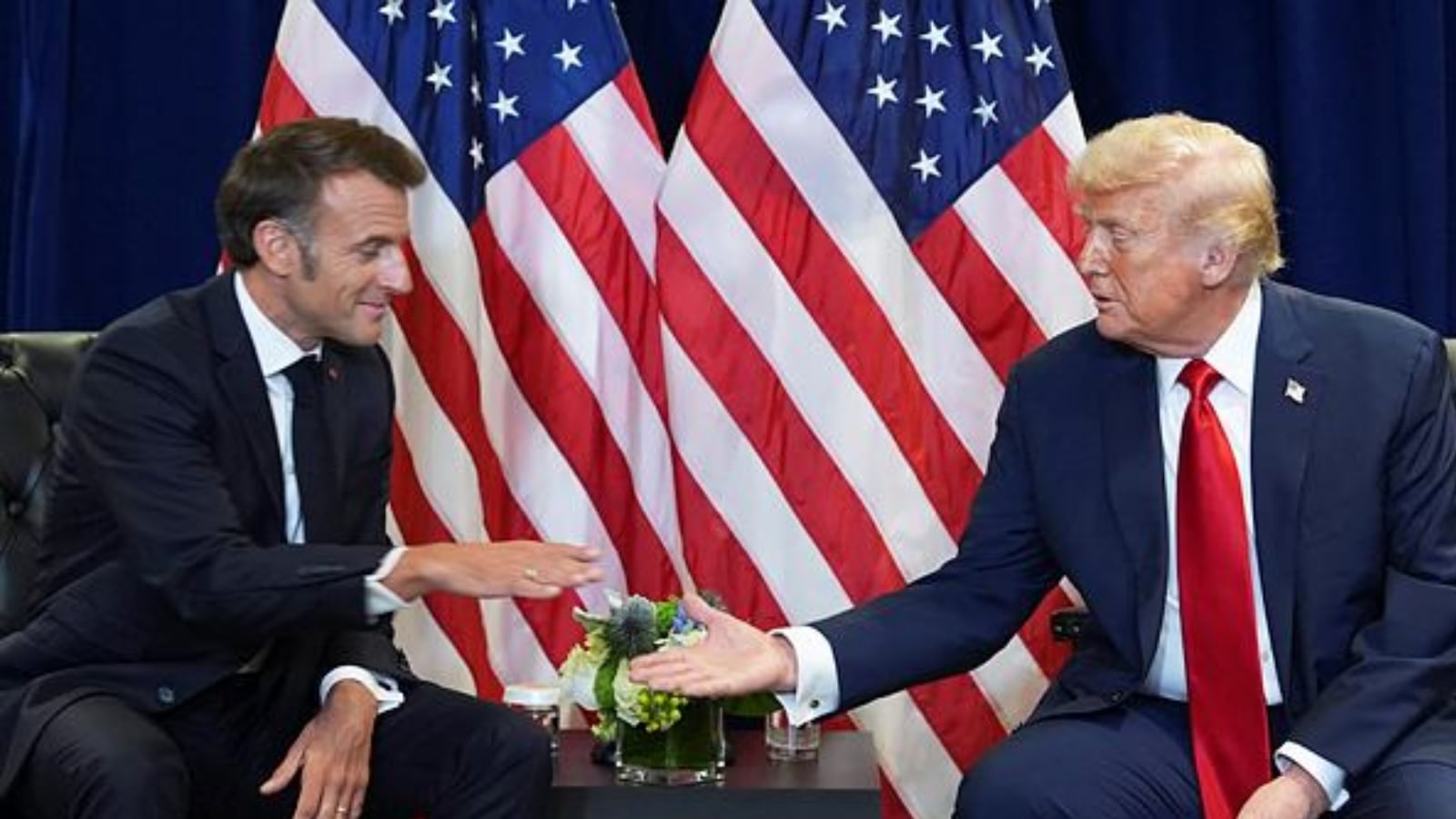 President Donald Trump meets with French President Emmanuel Macron, during the United Nations General Assembly