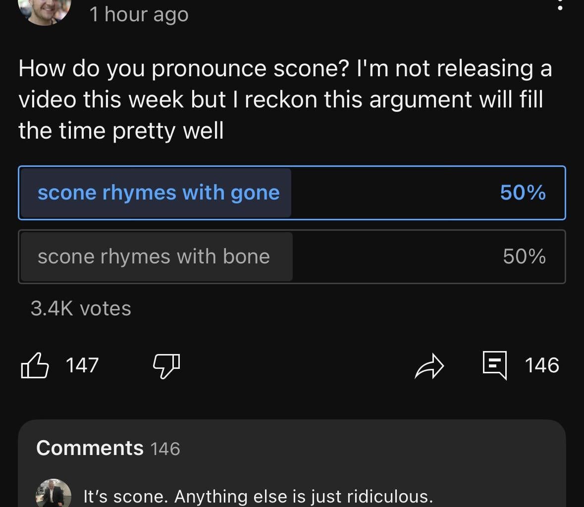 Chris Spargo is currently running a Poll on YouTube about Scones
