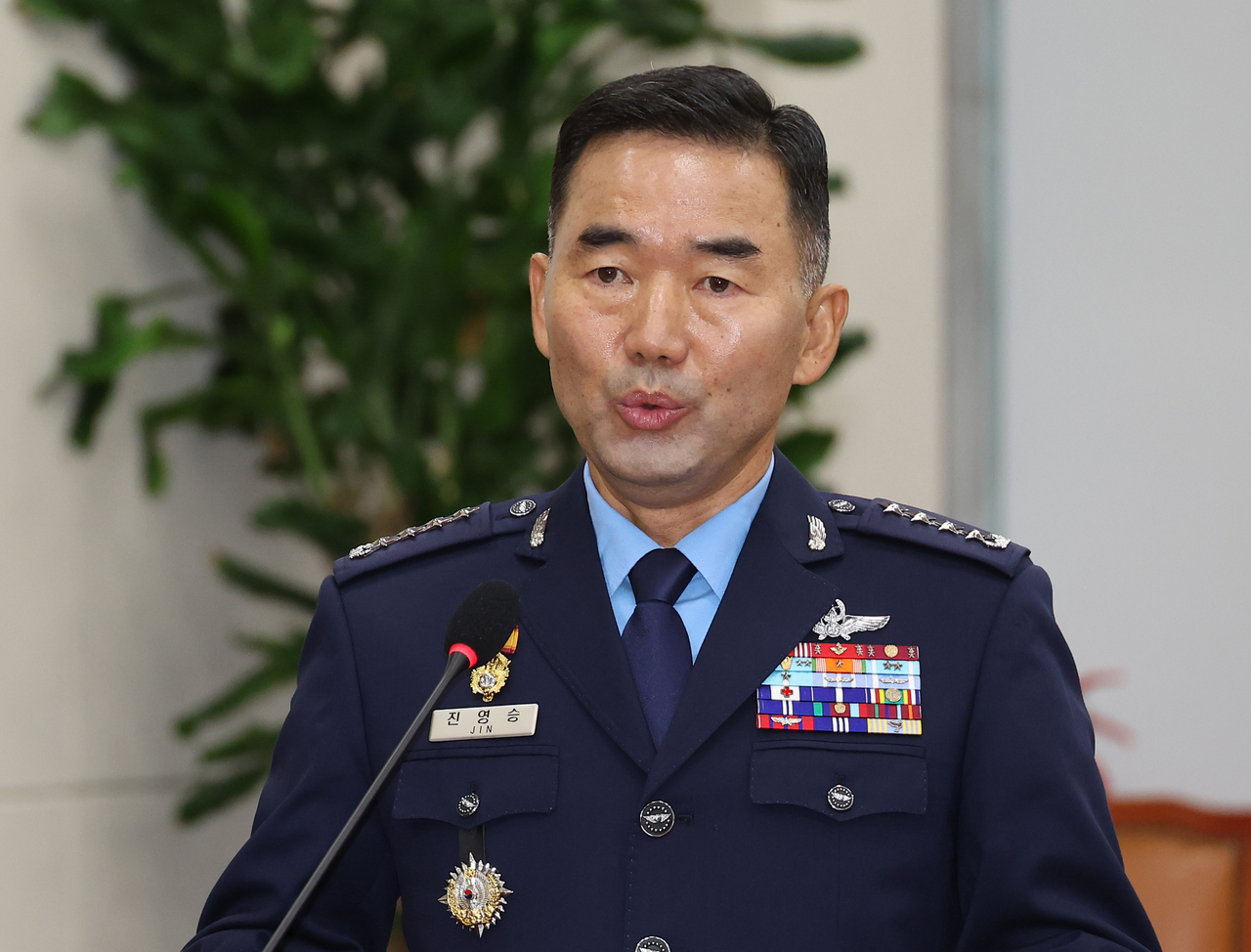 Air Force Gen. Jin Yong-sung attends a parliamentary confirmation hearing at the National Assembly in Seoul on Wednesday. (Yonhap)