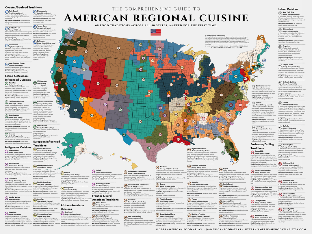 Mapping dominant cuisines across 3,143 U.S. counties (2025 revision; data & methods in comments) [OC]